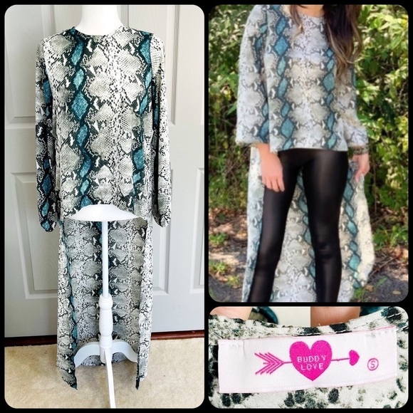 BUDDY LOVE Kiki Emerald Snake Skin Semi-Sheer High Low Kimono Top - SMALL - Picture 1 of 12